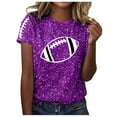 thumbnail image 1 of Game Day T-Shirts Women Sequin Football Love Heart Printed Short Sleeve Crewneck Tops 2025 Trendy Casual Classic Fit Tees Z002-Purple L, 1 of 5