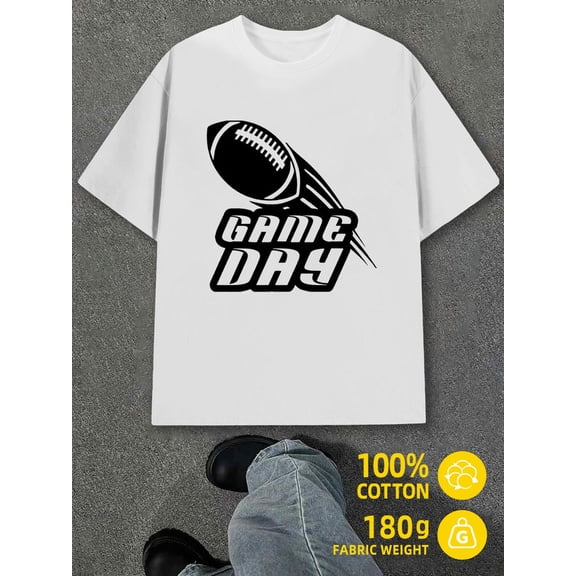 Game Day Tee mens white 180G 100% Cotton Daily and weekend wear Classic Unisex Shirt Short Sleeve tshirts Funny Unisex Shirt Printed tshirts Vintage Unisex Shirt Crewneck tshirts