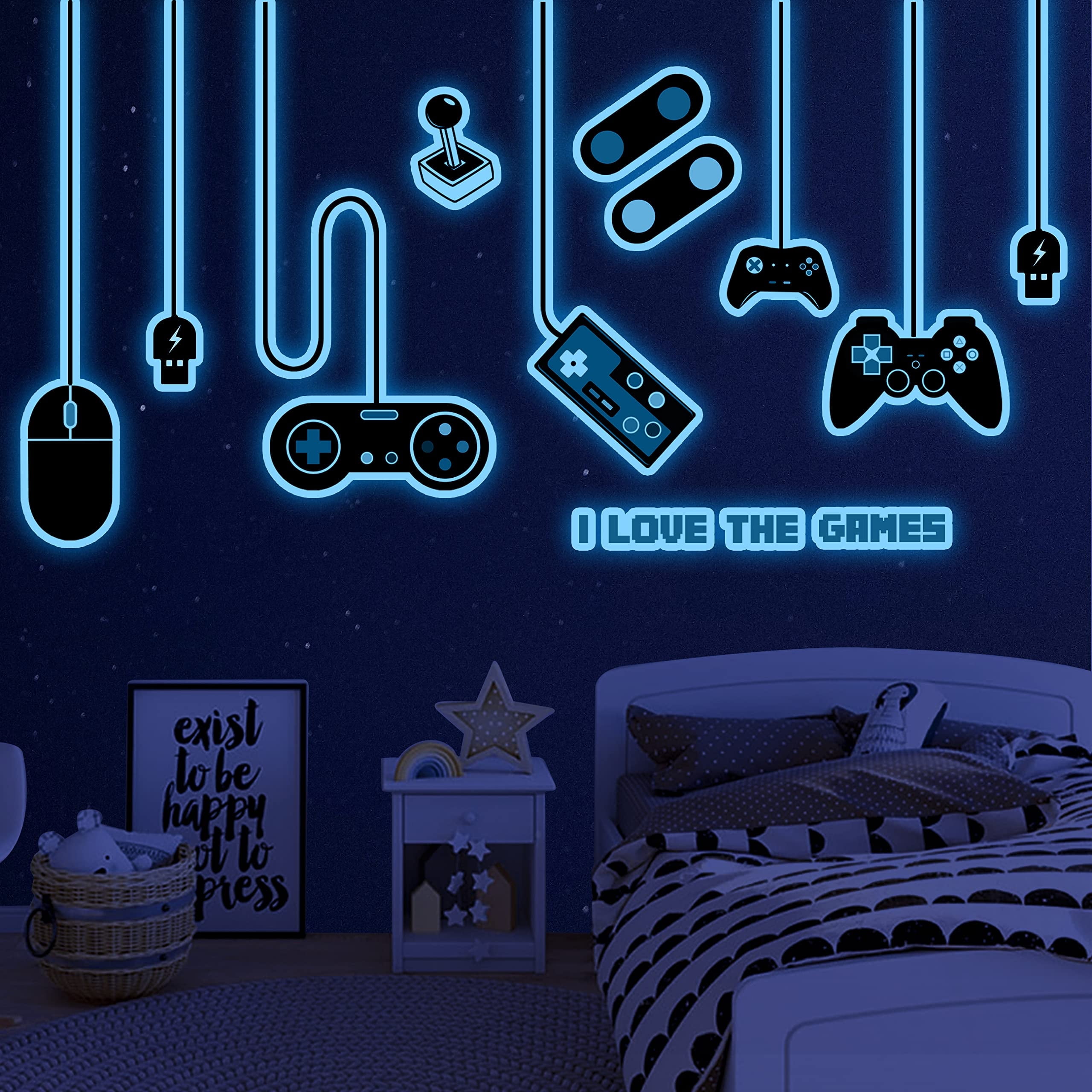 Neasyth Gaming Wall Decals Glow in The Dark Wall Sticker Gamer Video Room Decor for Kids Boys Bedroom Playroom