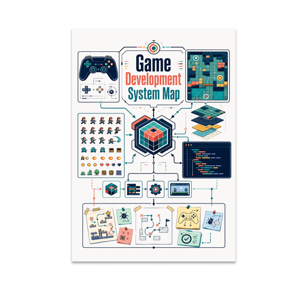 Game Development System Map - Game Developer, 13 x 19 in Glossy Unframed Wall Poster, Vertical