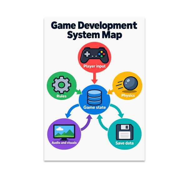 Game Development System Map Guide - Game Development Enthusiast - 13x19 Poster Print