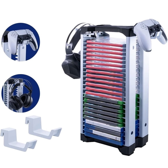 Game Disk Tower Storage Rack,Video Game Storage Stand Tower for PS5/PS4/NS Switch/Xbox, Video Game Disk Storage & Controller Headset Holder Kit, Vertical Stand Organizer Tower