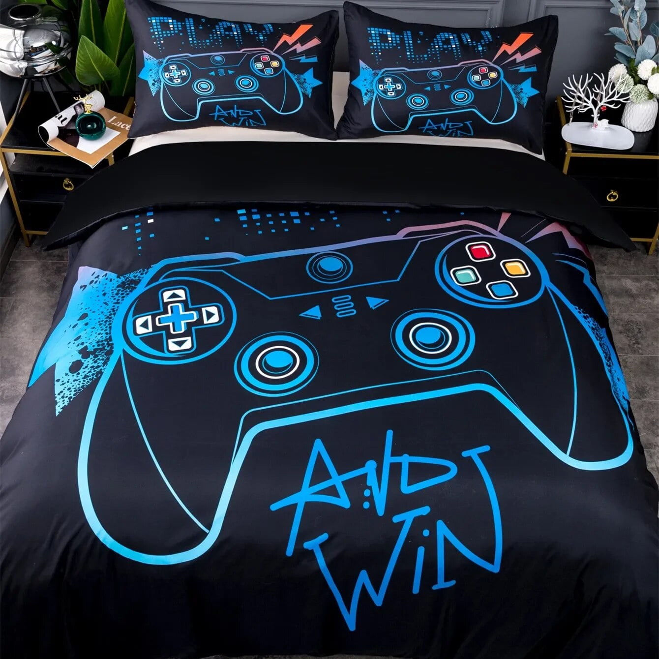 Game Duvet Cover Set Pink Gamepad Controller King Size Bedding Set I'm