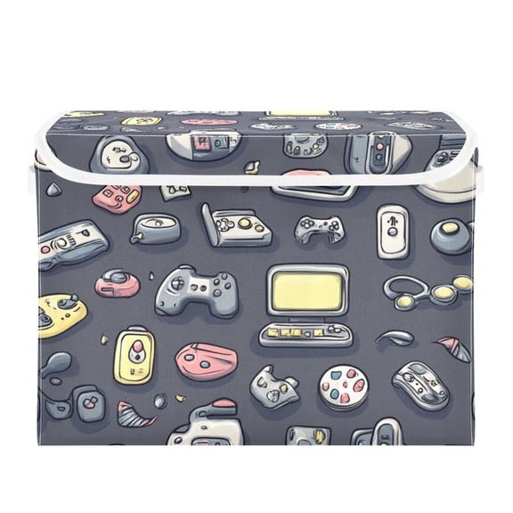 Game Elements Cartoon Large Storage Bins with Linen Collapsible Lid Storage Box 16.7 x 12.6 x 11.8in
