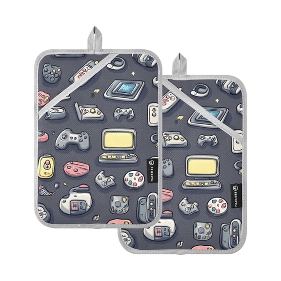 Game Elements Cartoon Oven Mitts Pot Holders 2 pcs Heat Resistant for Kitchen Baking Grilling