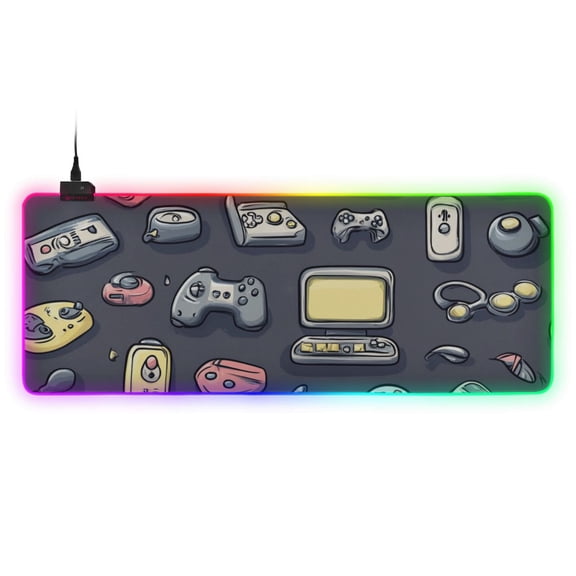 Game Elements Cartoon RGB Gaming Mouse Pad Large Keyboard Mat Rubber Base 13 Light Modes