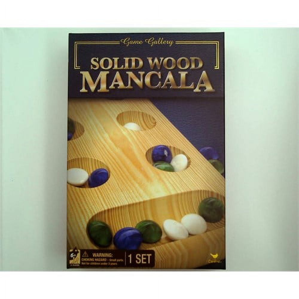 Solid Wood Mancala Game with Multicolored Stones