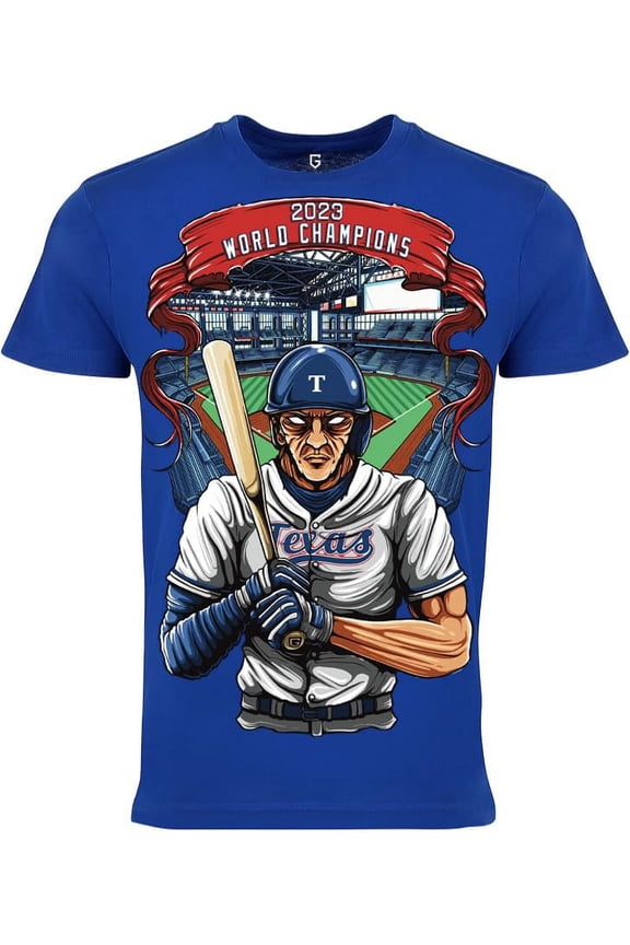 Baseball Team Fan Sports Short Sleeve Crewneck Mens T-Shirts - Baseball Graphic Tees Men - Texas Blue XS-3XL