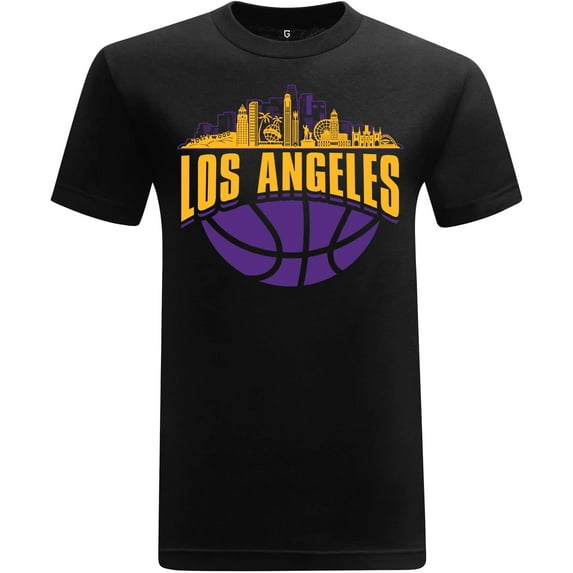 Game Garment Basketball Team Fan Sports Crewneck Short Sleeve Mens T Shirts - Basketball Graphic Tees Men - Los Angeles Skyline Black XS-3XL