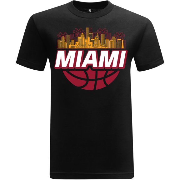 Game Garment Basketball Team Fan Sports Crewneck Short Sleeve Mens T Shirts - Basketball Graphic Tees Men - Miami Skyline Black XS-3XL