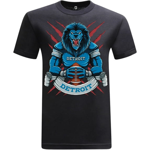 Game Garment Detroit Football Team Lion Men's T-Shirt Black XS-3XL