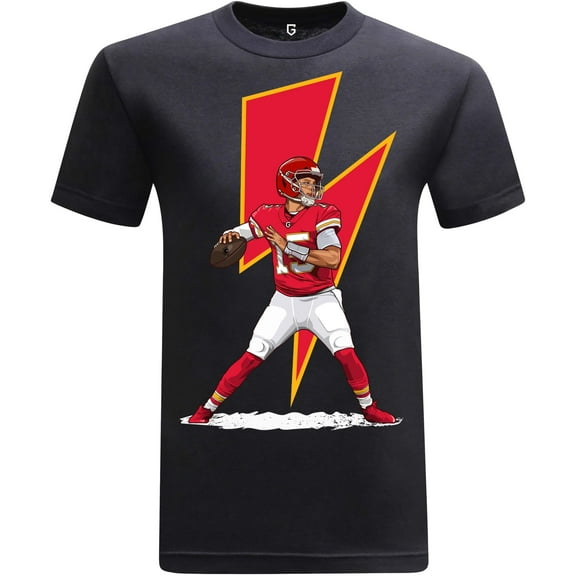 Game Garment Football Graphic Tee Kansas City Quarterback Throw Lightning Mens T-Shirt - QB#15 Black XS-3XL