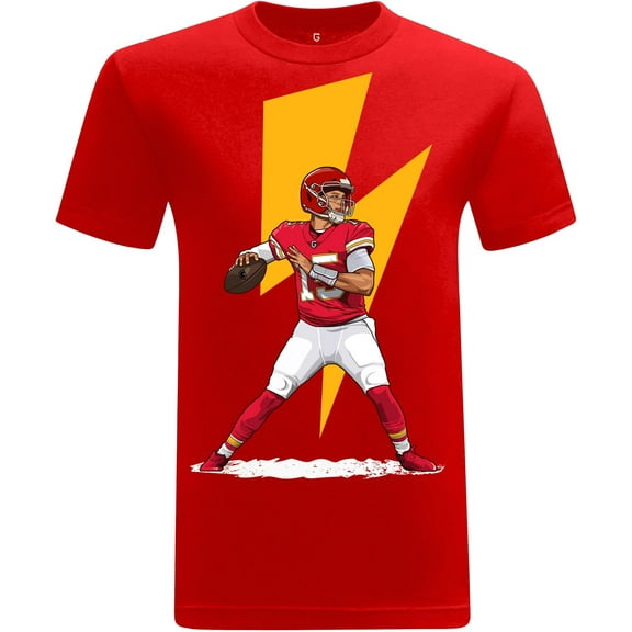 Game Garment Football Graphic Tee Kansas City Quarterback Throw Lightning Mens T-Shirt - QB#15 Red XS-3XL