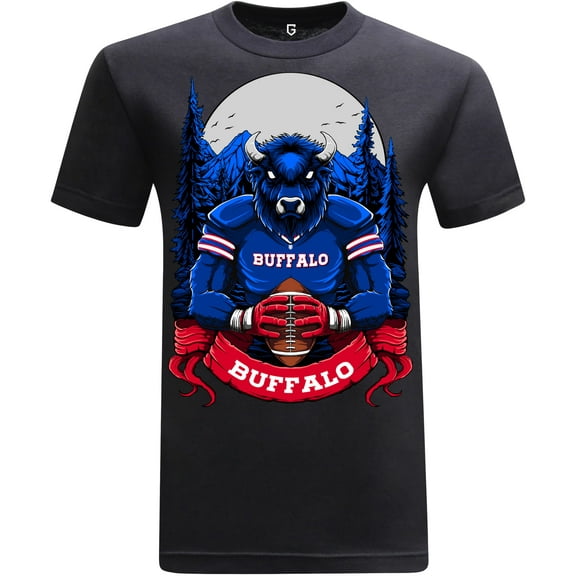 Game Garment Football Team Fan Sports Short Sleeve Crewneck Mens T-Shirts - Football Graphic Tees Men (Buffalo Black XS-3XL)