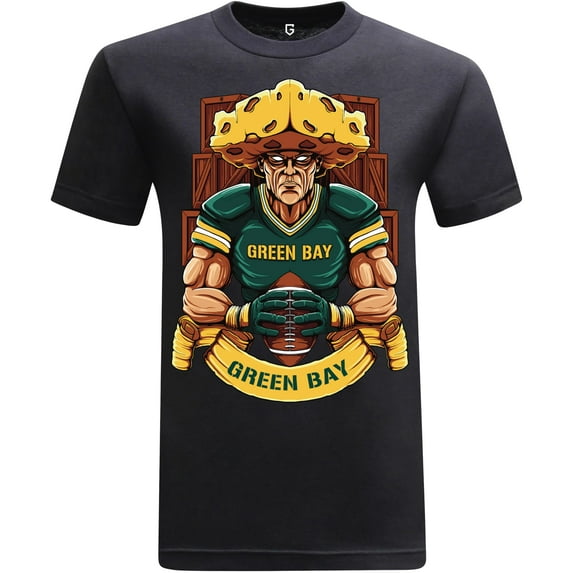 Game Garment Football Team Fan Sports Short Sleeve Crewneck Mens T-Shirts - Football Graphic Tees Men (Green Bay Black XS-3XL)