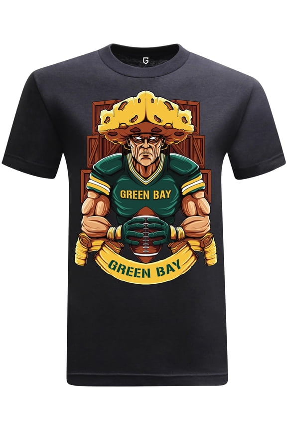Football Team Fan Sports Short Sleeve Crewneck Mens T-Shirts - Football Graphic Tees Men (Green Bay Black XS-3XL)