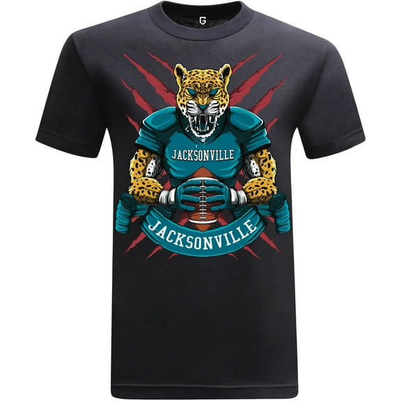 Game Garment Football Team Fan Sports Short Sleeve Crewneck Mens T-Shirts - Football Graphic Tees Men (Jacksonville Black XS-3XL)