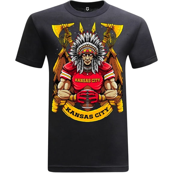 Game Garment Football Team Fan Sports Short Sleeve Crewneck Mens T-Shirts - Football Graphic Tees Men (Kansas City Black XS-3XL)
