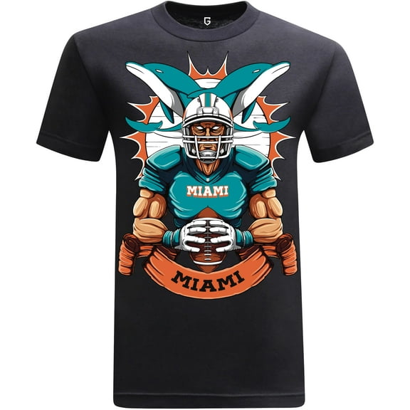 Game Garment Football Team Fan Sports Short Sleeve Crewneck Mens T-Shirts - Football Graphic Tees Men - Miami Black XS-3XL