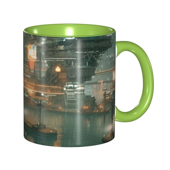 Game Graphics City Coffee Mug Fun Custom Ceramic Mugs 11oz Green