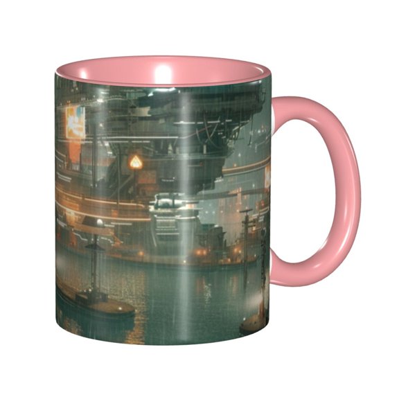 Game Graphics City Coffee Mug Fun Custom Ceramic Mugs 11oz Pink