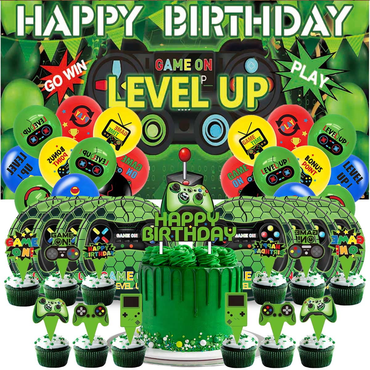 Game Green Birthday Party Supplies Balloons Paper Plates Decoration ...