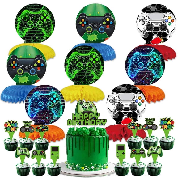 Game Green Party Decor Supplies Honeycomb Centerpieces&Table Toppers Cake Toppers Decorations for Birthday