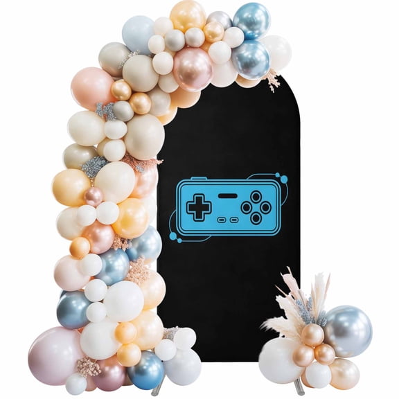 Game Handle Arch Backdrop Cover 5 FT Retro Blue Cartoon Game Console Stretchy Elastic Arch Stand Covers Spandex Arched Background Birthday Wedding Party Decoration (No Stand)