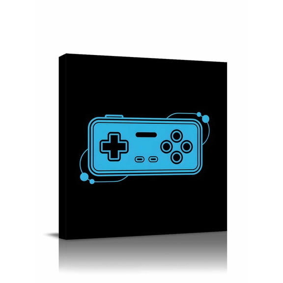 Game Handle Canvas Wall Art, Retro Blue Cartoon Game Console Framed Wall Decor Modern Artwork Prints Painting for Living Room, Bedroom, Kitchen & Cafe Decor 24x24 Inch