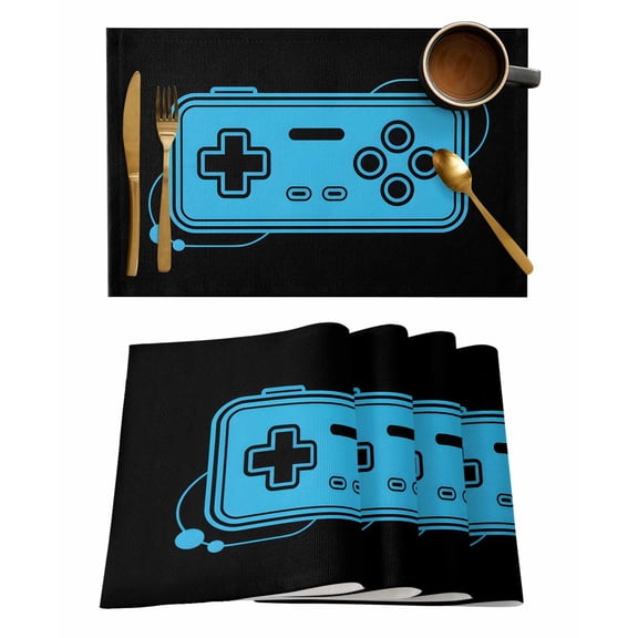 Game Handle Placemats Set of 12 Retro Blue Cartoon Game Console Heat Insulation Washable Place Mats, Rustic Non-Slip Table Mats for Dining Table Party Kitchen Decor,13x19 Inch