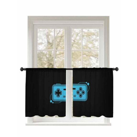 Game Handle Sheer Curtains 2 Panels Set Retro Blue Cartoon Game Console Lihgt Filtering Rod Pocket Voile Drape, Semi Sheer Window Curtains for Bedroom Living Room, 52"x54"