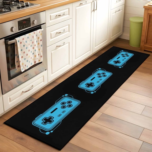 Game Handle Washable Area Rug 2x6 Retro Blue Cartoon Game Console Low-Profile Area Rugs with Non Slip Backing Indoor Floor Carpet for Entrance Living Room Bedroom Home Office