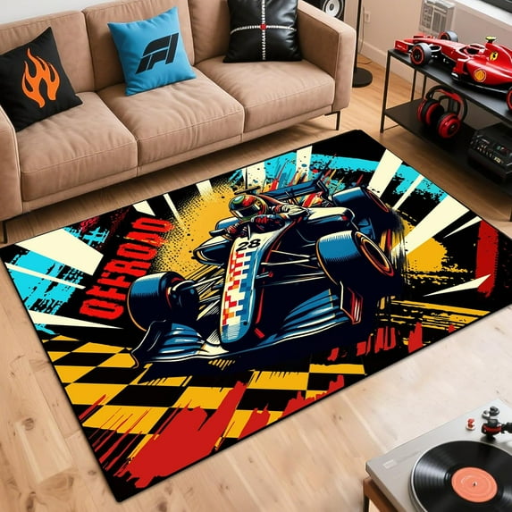 Game Headset Design Area Rugs, Scrawl Style Rugs for Boy’s Girl’s, 60”x40” Cool Non-Slip Game Headset Carpet for Living Room Playroom Bedroom Music Studio Room Decor