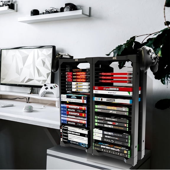 Game Holder Tower Rack for PS5 PS4  Switch -  Disc Storage with Controller Mounts