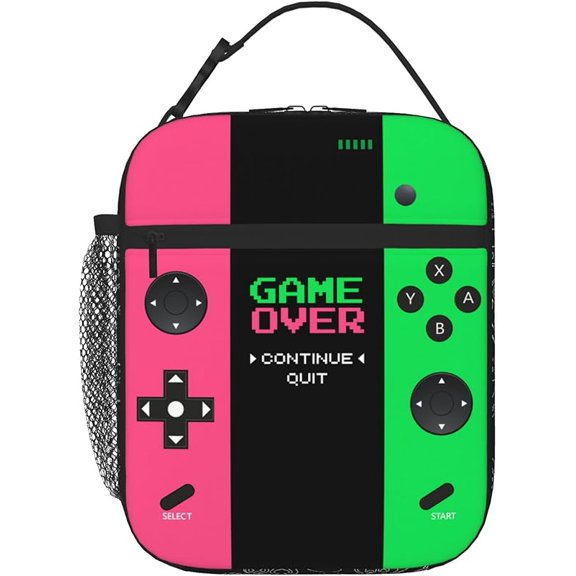 Game Insulated Lunch Box Game Console Lunch Bag Reusable Portable Gamer School Lunch Box With Detachable Handle