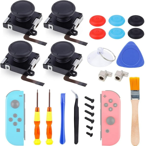 4 Pack Joystick Replacement Repair Kit Fix Drift for Switch & Lite Joycons Controller, Joystick Parts Replacement Left/Right Analog Thumb Stick-Black