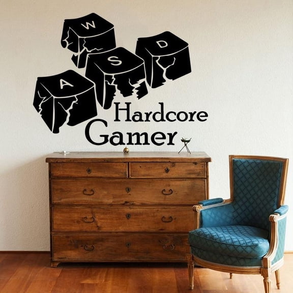 Game Keyboard Buttons Hardcore Gamer Geek Wall Sticker Kids Room Bedroom Science Computer Game Wall Decal Playroom Vo room 56cmx43cm