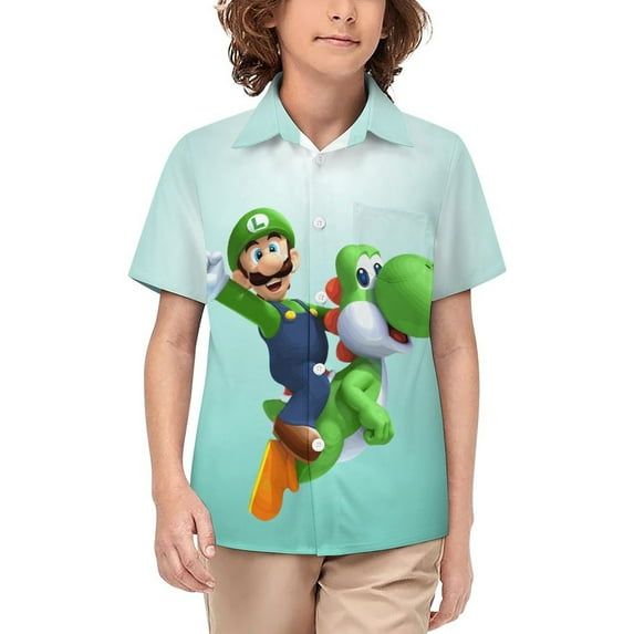 Game Luigi's Mansion Kid's Short Sleeved Shirt Summer Daily Casual Button-Down Shirts Tee Top Teen Beach Clothing With Pocket