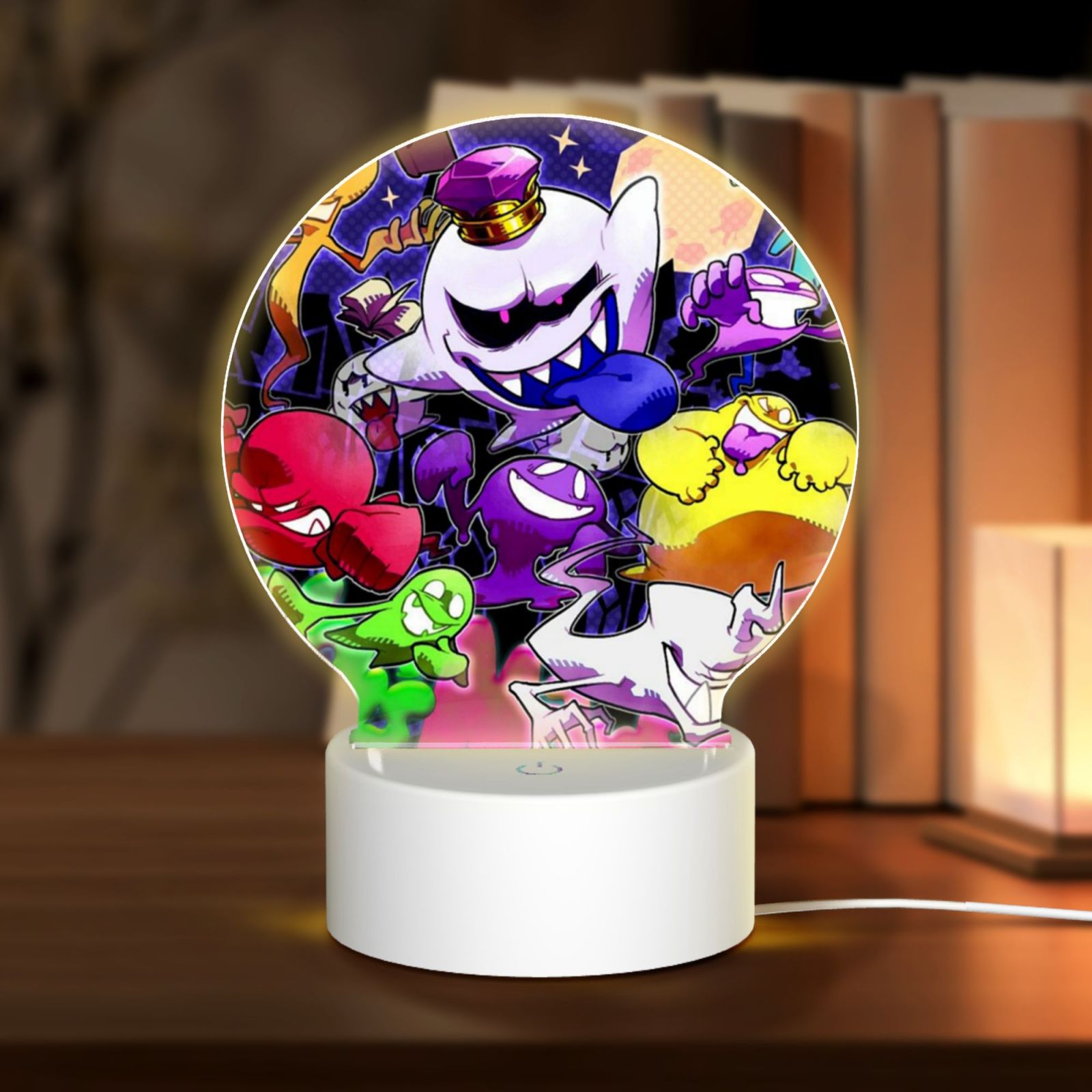 Game Luigi's Mansion Play Round Acrylic Night Light Decoration USB Cable LED Lamp Base with