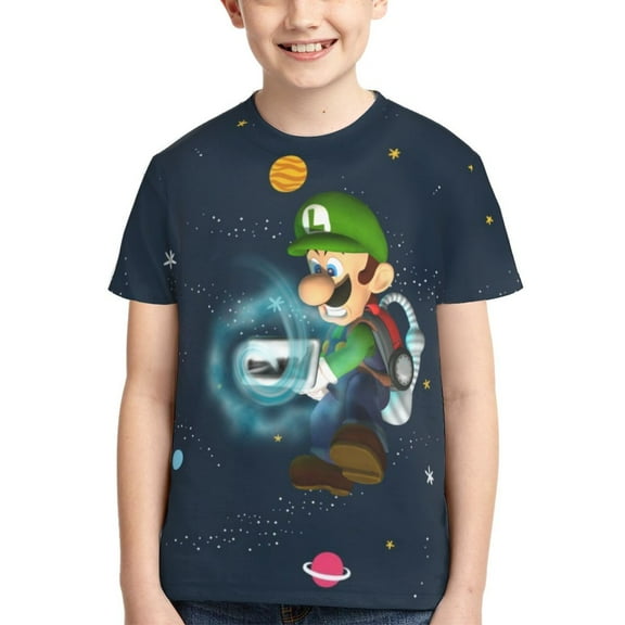 Game Luigi's Mansion Teen T Shirts Unisex Crewneck Short Sleeve T-Shirt Tees Top For Boys Girls Youth Kids Small