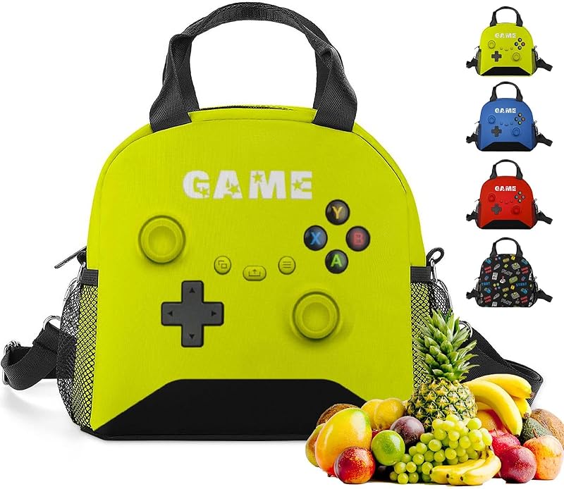Game Lunch Bag for Gamer, Insulated Video Game Lunch Box for Work Office Travel Picnic Hiking Beach, Waterproof Leakproof Portable Fits Most Bento Boxes