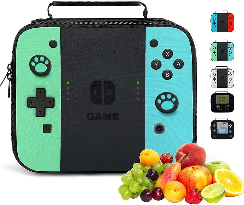 Game Lunch Bag for Gamer, Insulated Video Game Lunch Box for Work Office Travel Picnic Hiking Beach, Waterproof Leakproof Portable Fits Most Bento Boxes