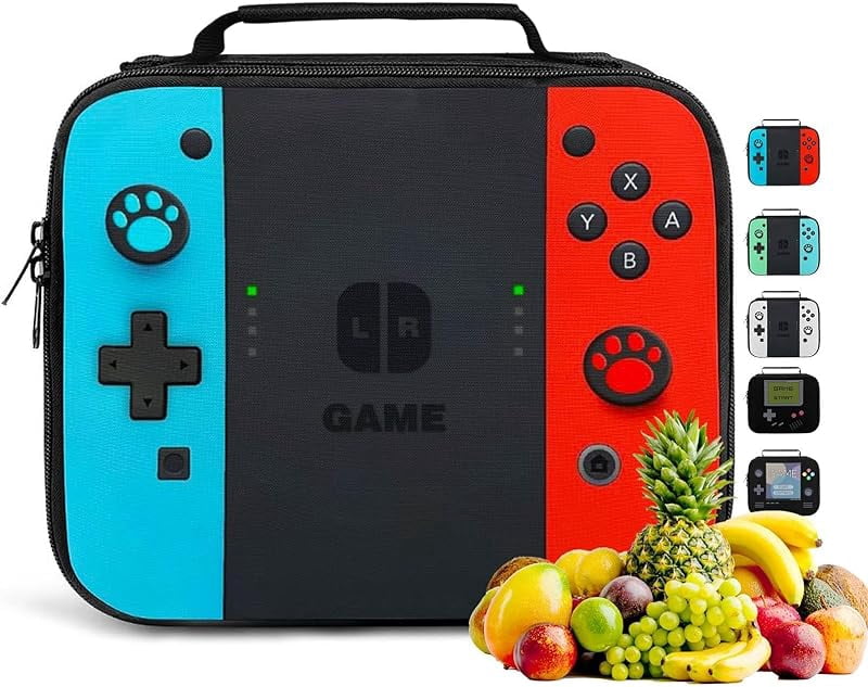 Game Lunch Bag for Gamer, Insulated Video Game Lunch Box for Work Office Travel Picnic Hiking Beach, Waterproof Leakproof Portable Fits Most Bento Boxes