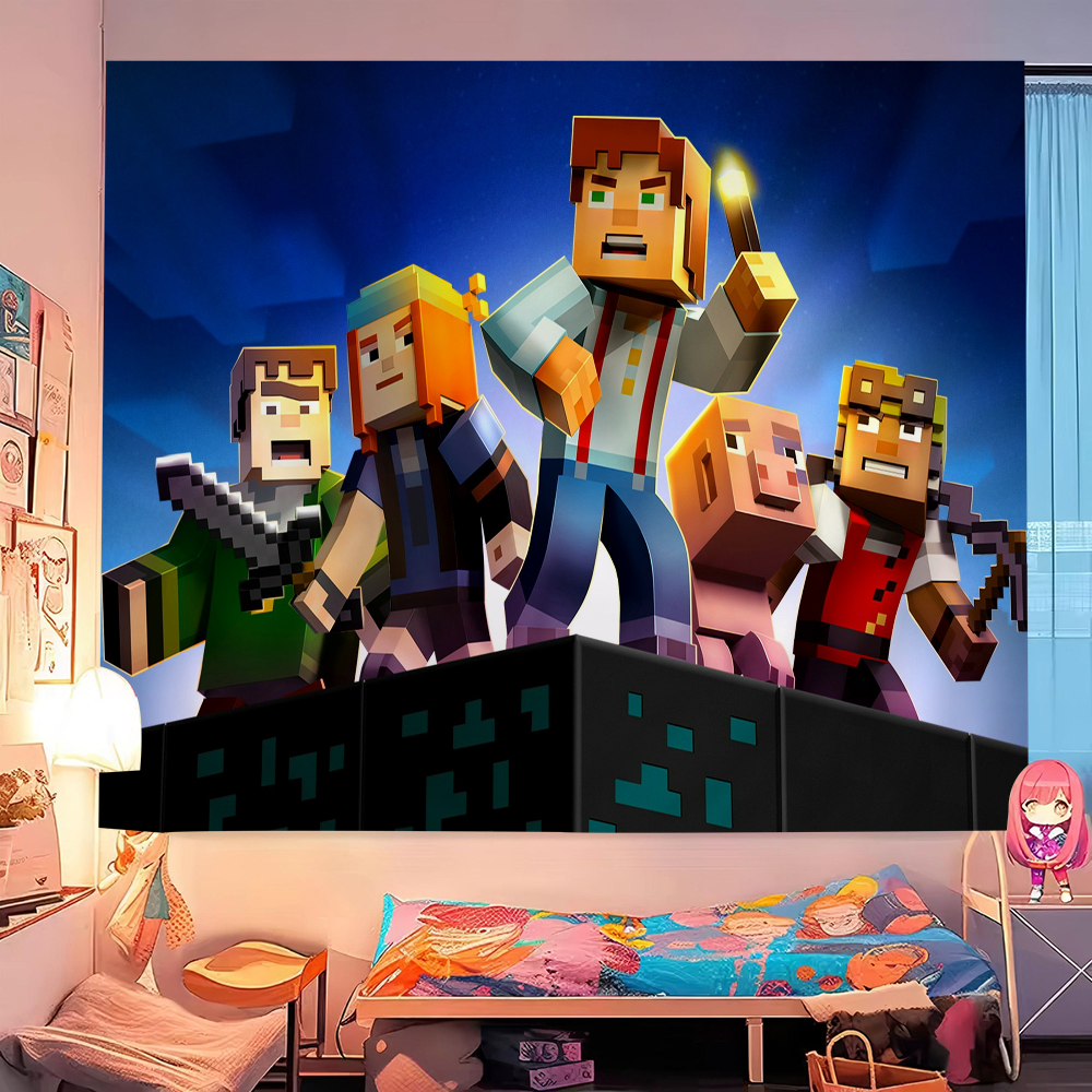Game M-Minecraft Cartoon Tapestry Art Science Fiction Room Home Decor ...