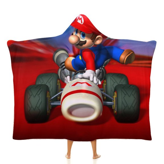 Game Mario Soft Wearable Blanket Hoodie Hooded Blanket Warm Decor Gift For Kids Adult For Sofa Bed Office