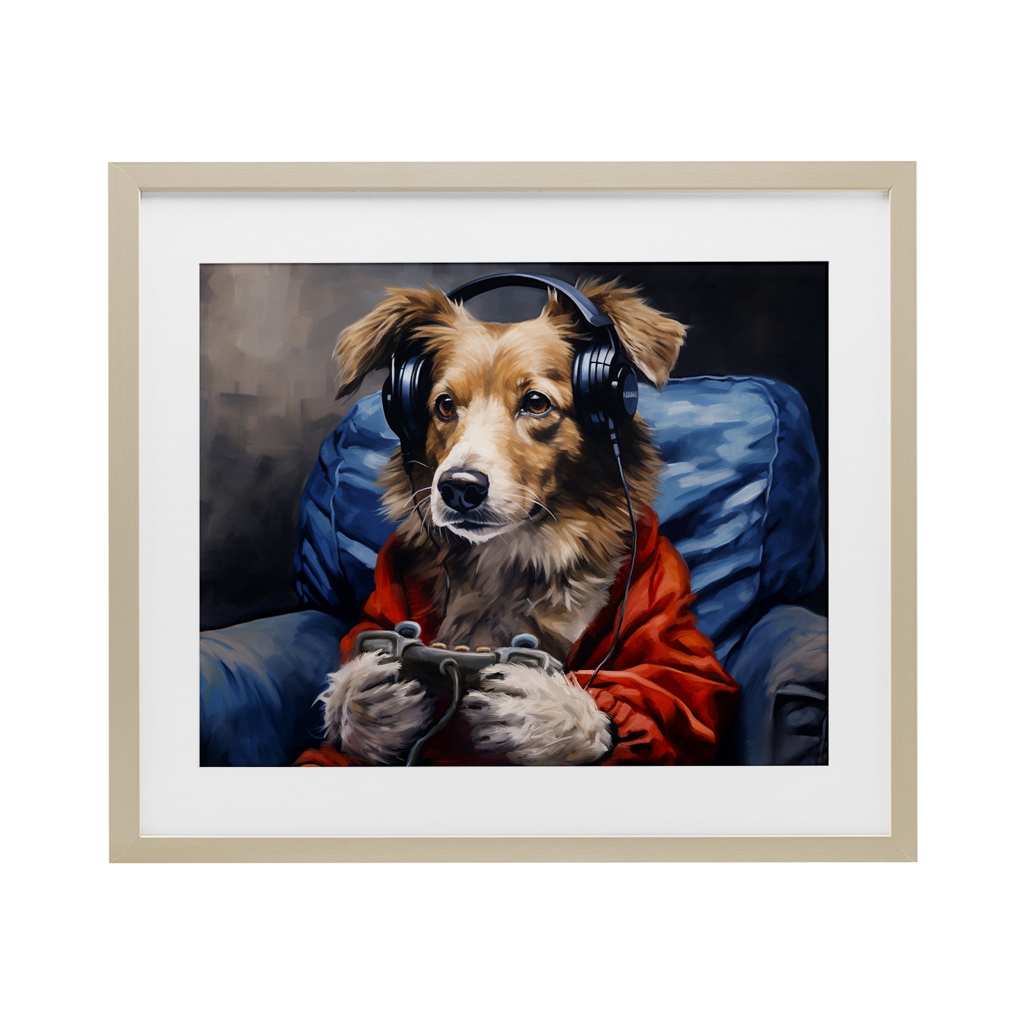 Game Master Dog Birch Framed Print Under Glass, design by Shawna Stewart