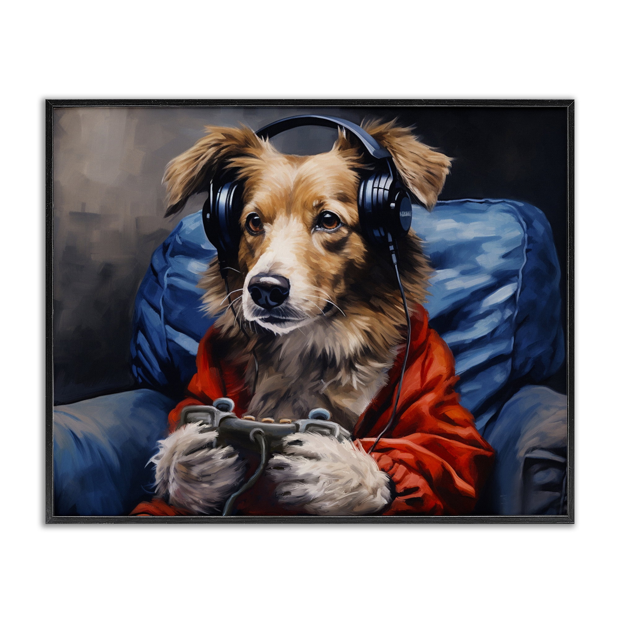 Game Master Dog Black Framed Giclee Art, design by Shawna Stewart