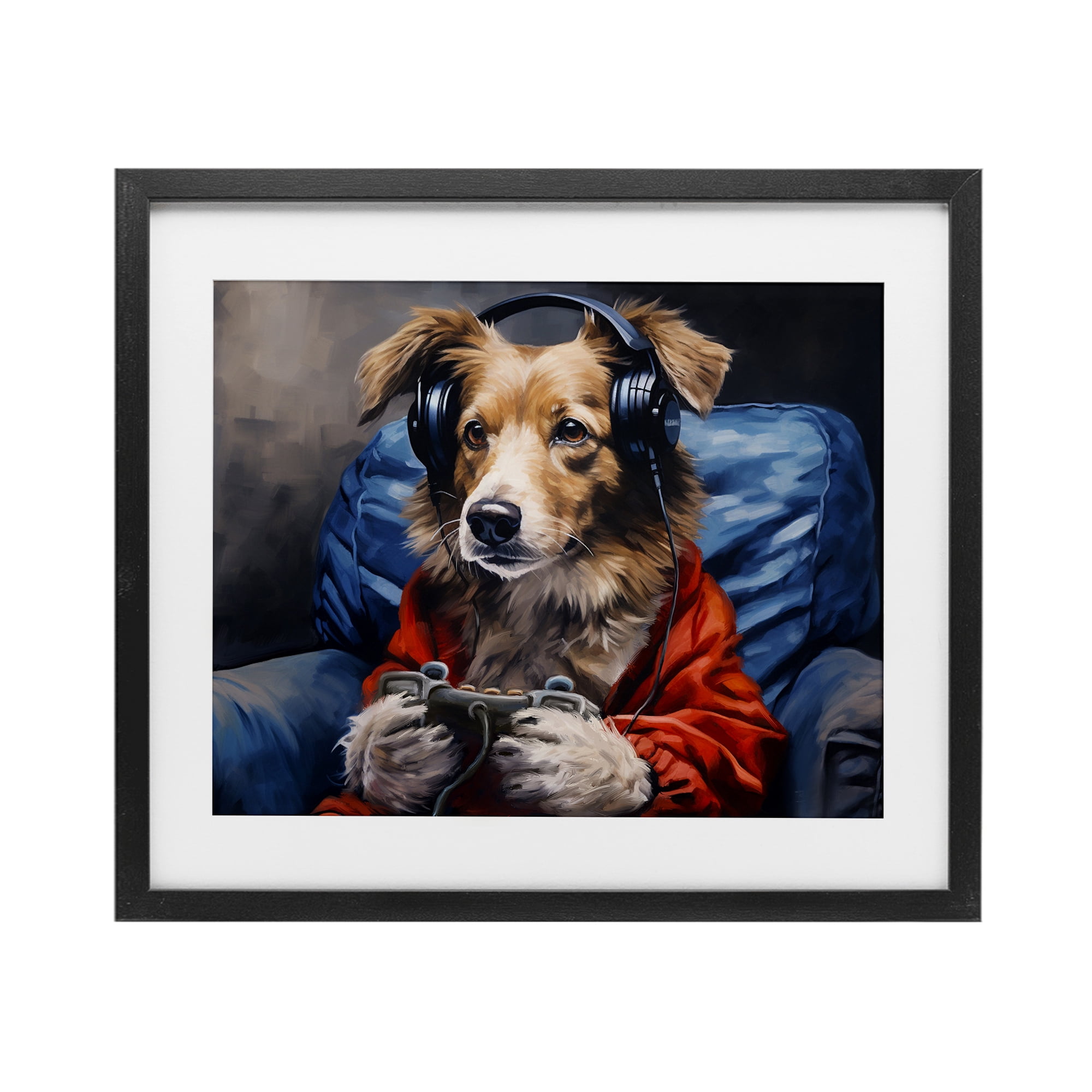 Game Master Dog Black Framed Print Under Glass, design by Shawna Stewart