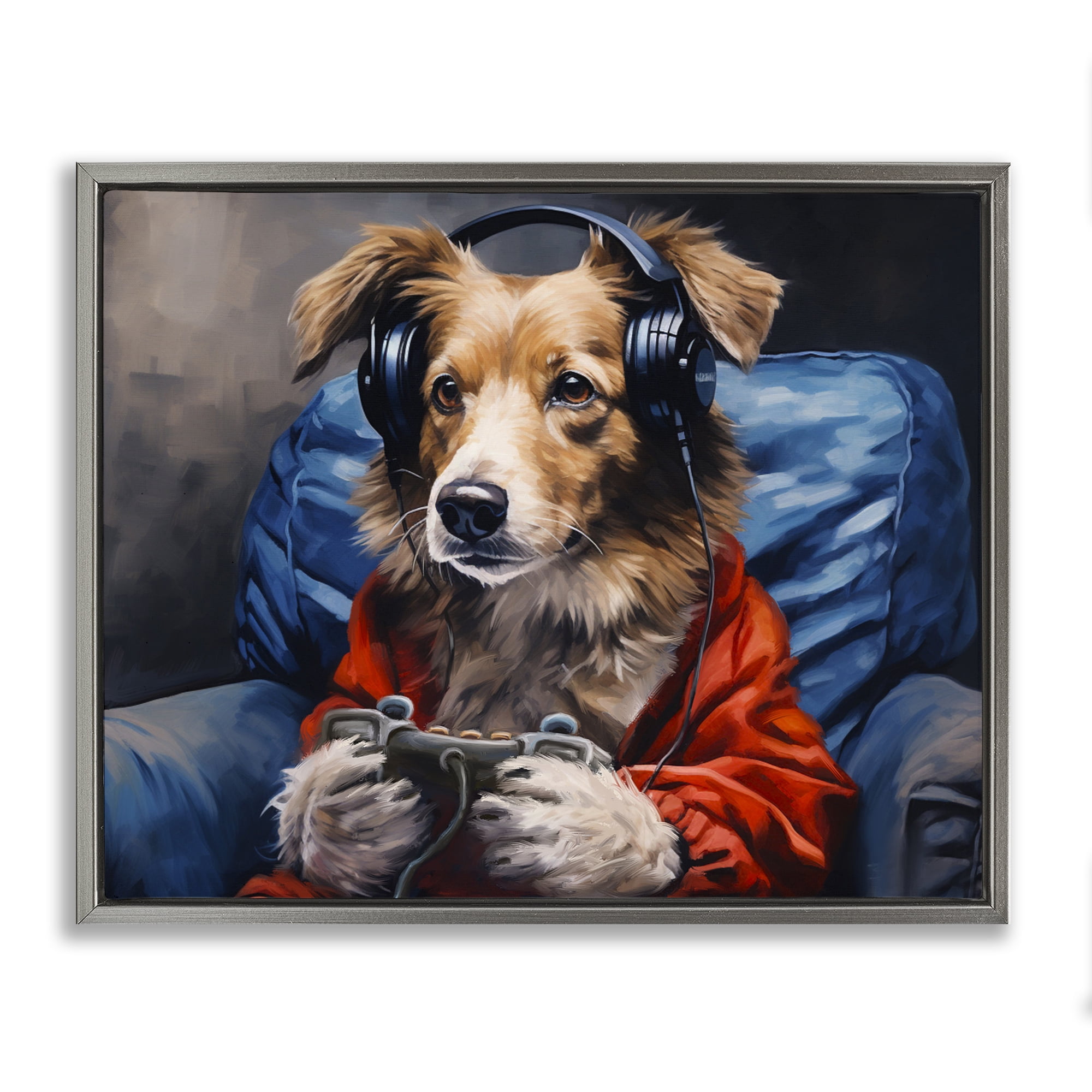 Game Master Dog Gray Framed Floater Canvas Wall Art, design by Shawna Stewart