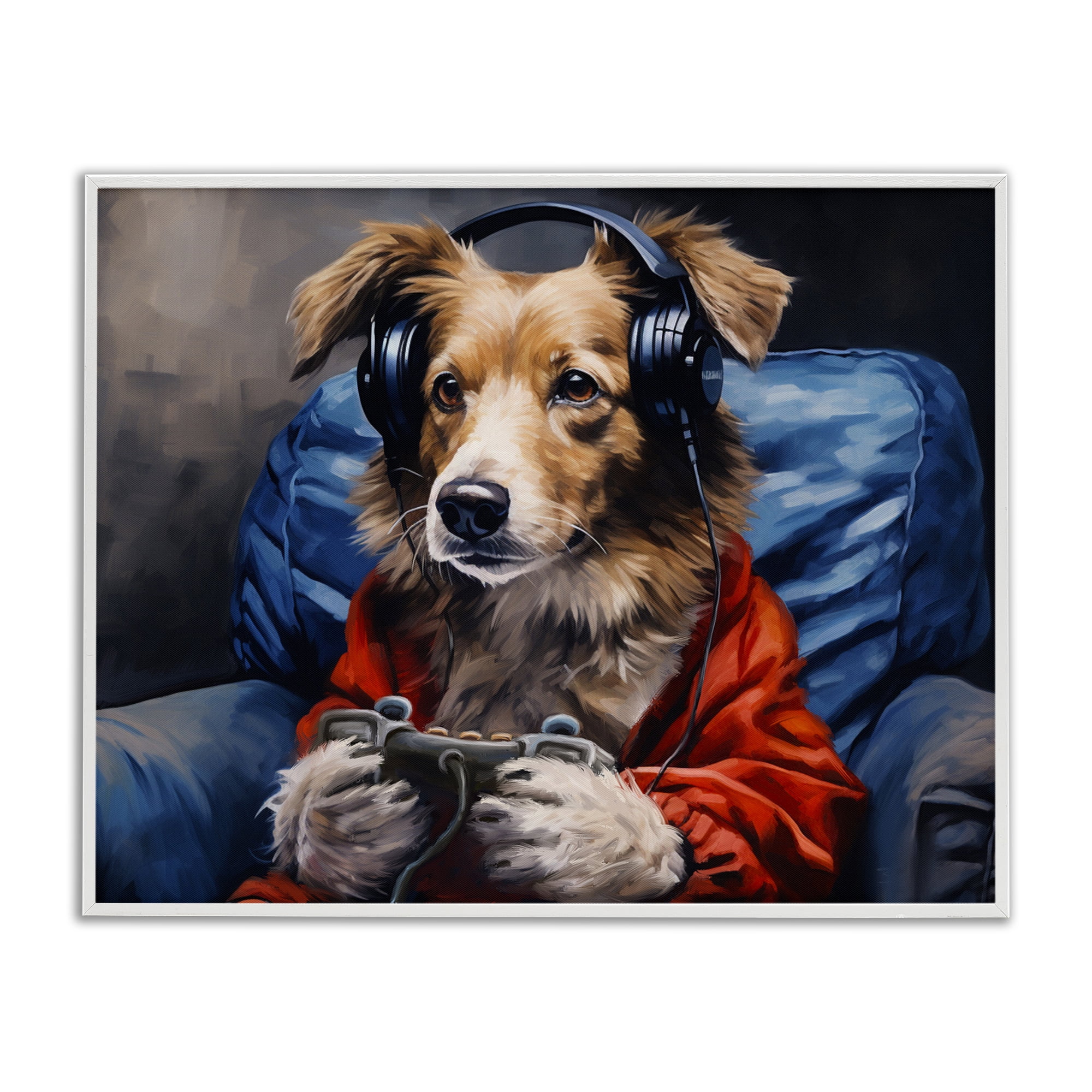 Game Master Dog White Framed Giclee Art, design by Shawna Stewart